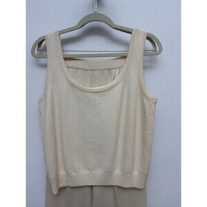 St. John Women's Vintage 90s Santana Knit Set Cream Tank Pants Mixed Size Small